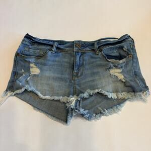 BULLHEAD DENIM CO Shorts Women's 7 Ripped Frayed Hem Light Wash Denim (A0135)
